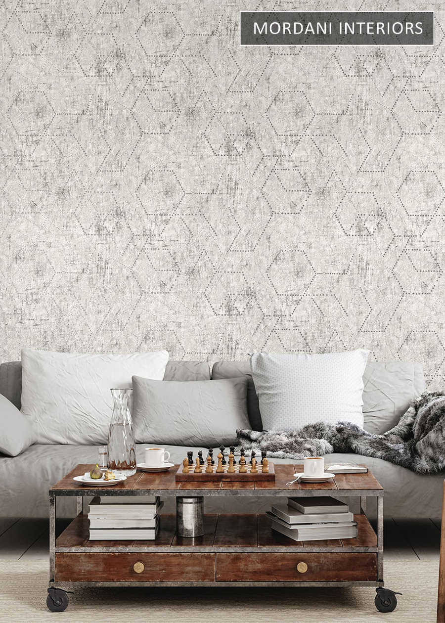 White Rustic Geometric German Wallpaper